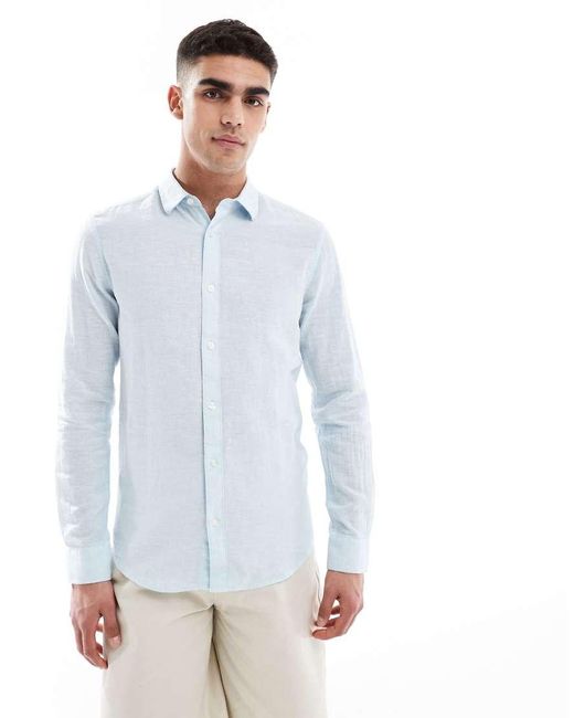 Only & Sons Overhemd Van Linnenmix in het Blue voor heren