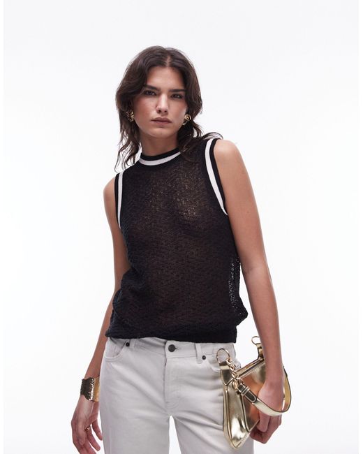 TOPSHOP White Knitted Contrast Trim Vest