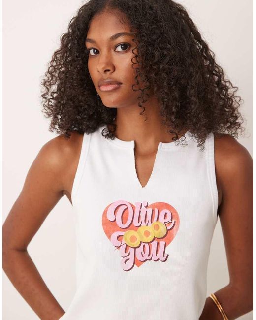 Canotta Bianca A Coste Con Grafica You” di ASOS in White