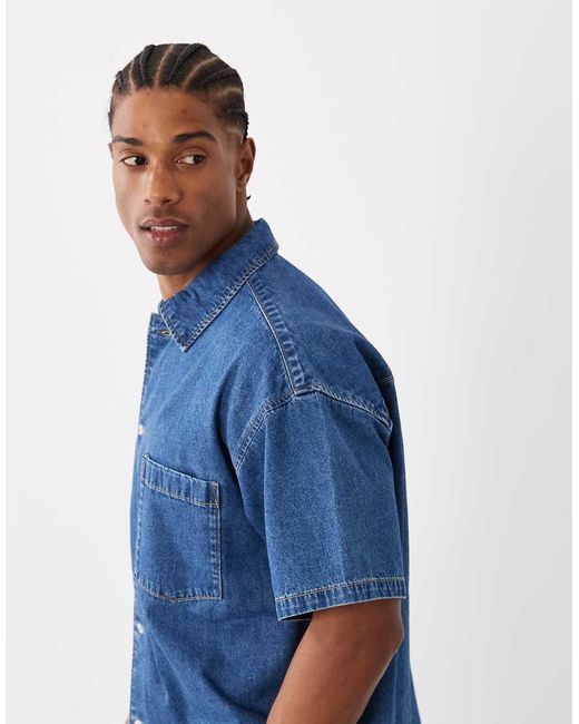 Jack & Jones Blue Short Sleeve Denim Shirt for men