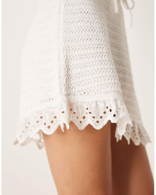 ASOS Natural Stitch Interest Knitted Mini Skirt With Woven Trim Co-ord