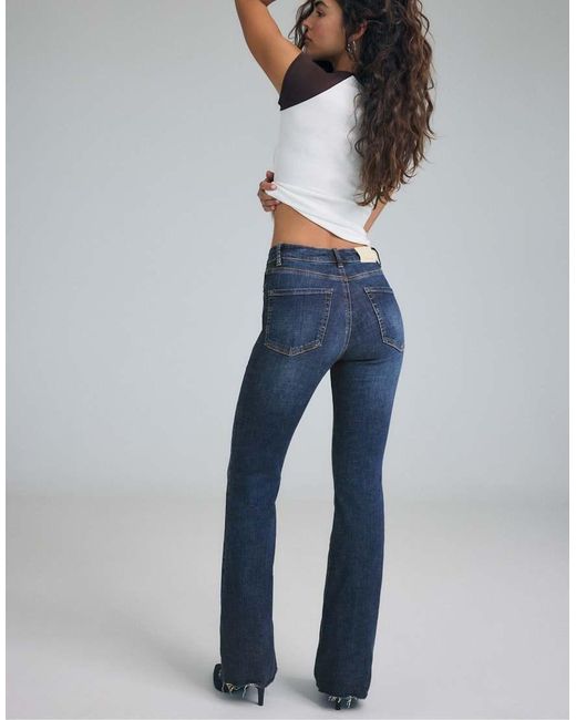 Stradivarius Blue Petite D74 Flared Jeans With Slit
