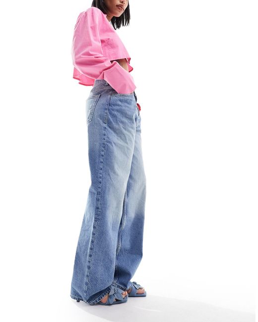 Jeans ampi con girovita regolabile di Mango in Blue