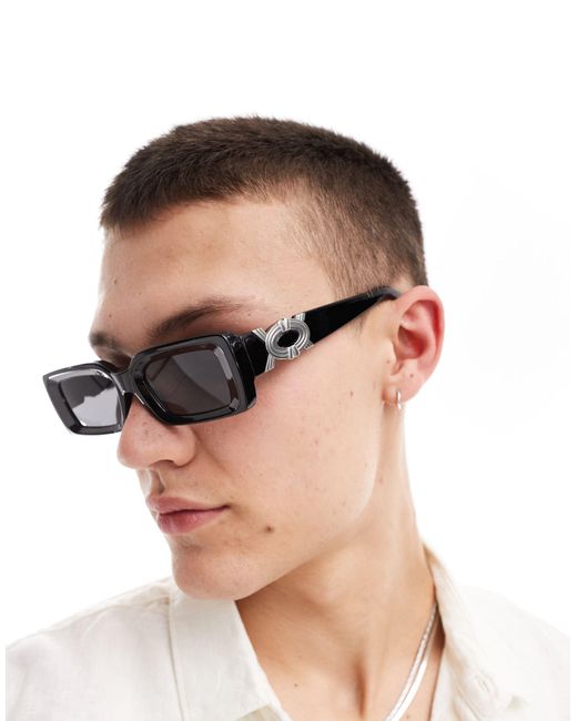 ASOS Black 90's Chunky Rectangle Sunglasses With Bevel Edge And Detail for men