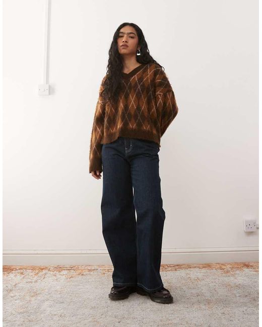 Reclaimed Vintage Brown V-neck Jumper