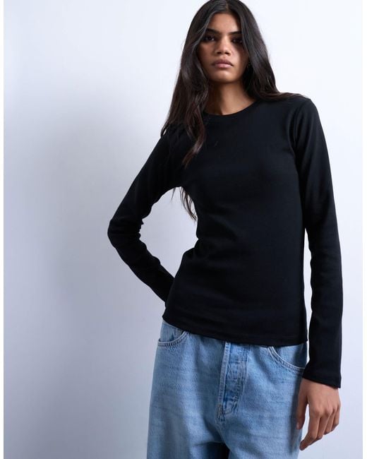 TOPSHOP Black Long Sleeve Everyday Tee