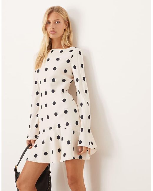 ASOS Natural Satin Angel Sleeve Drop Waist Mini Dress