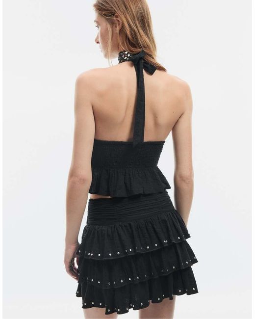 Stradivarius Black Studded Halter Top