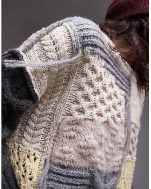 TOPSHOP Gray Knitted Chunky Oversized Patchwork Jumper