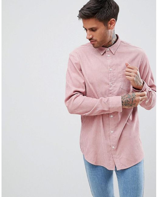 Boohoo Corduroy Shirt In Dusty Pink for 