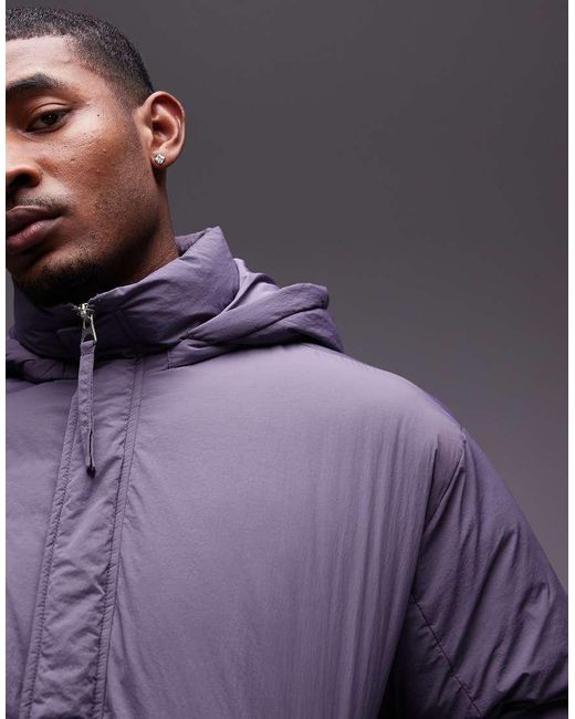 Topman Purple Collared Puffer Jacket for men
