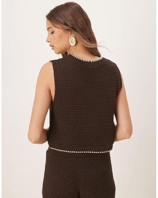 ASOS Brown Mock Crochet Knitted Button Front Tank