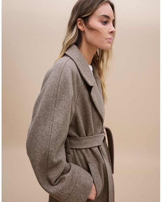 Bershka Natural Long Soft Belted Coat