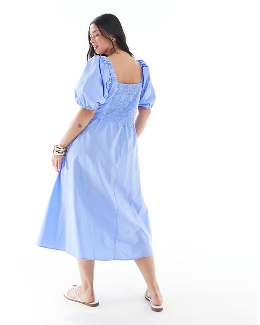 Vestito Midi Stile Milkmaid Con Maniche A Sbuffo di Vero Moda in Blue