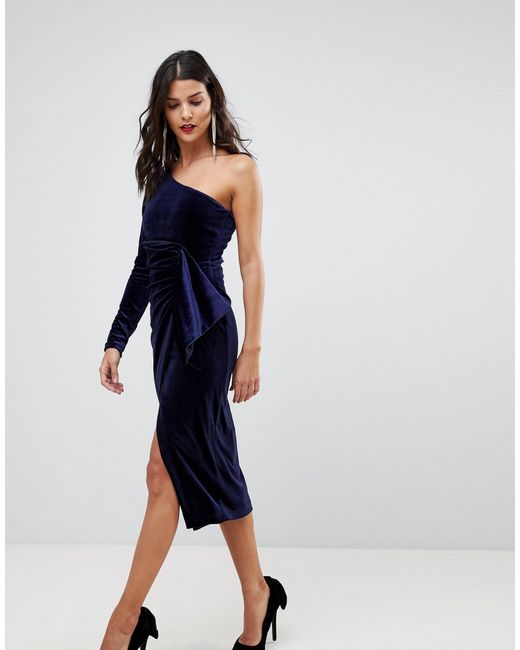 lavish alice one shoulder midi wrap dress in leopard print