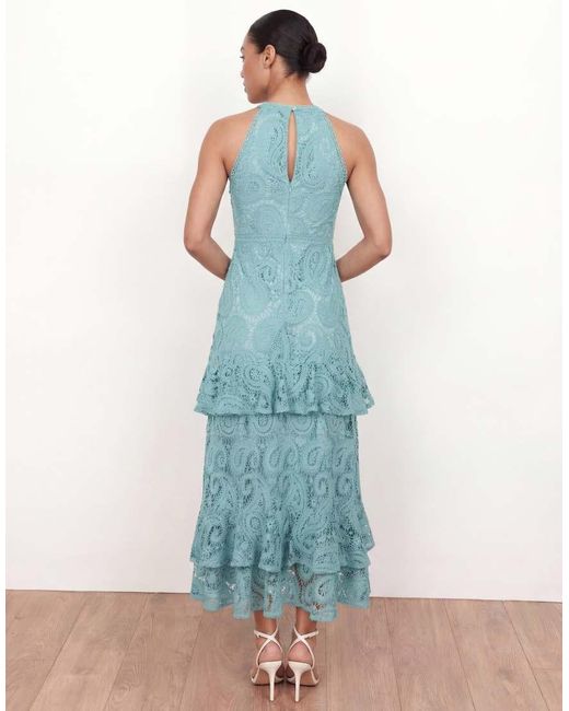 Maya Blue Paisley Lace Halter Neck Midaxi Dress
