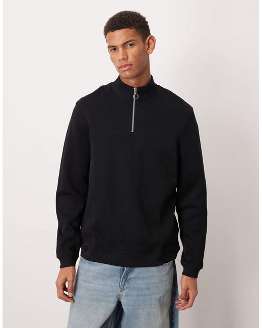 ASOS Black Quarter Zip Sweatshirt for men