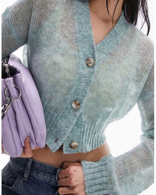 TOPSHOP Blue Knitted Sheer Knit Cardigan