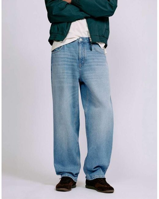 Pull&Bear Blue Relaxed baggy Jeans for men