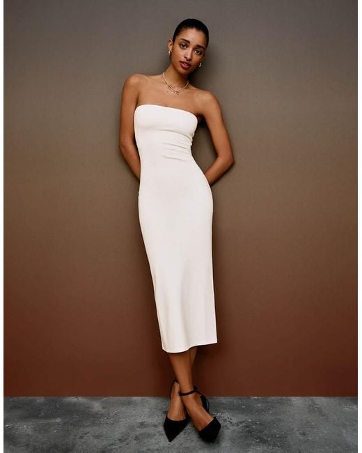 Bershka White Bandeau Knit Midi Dress