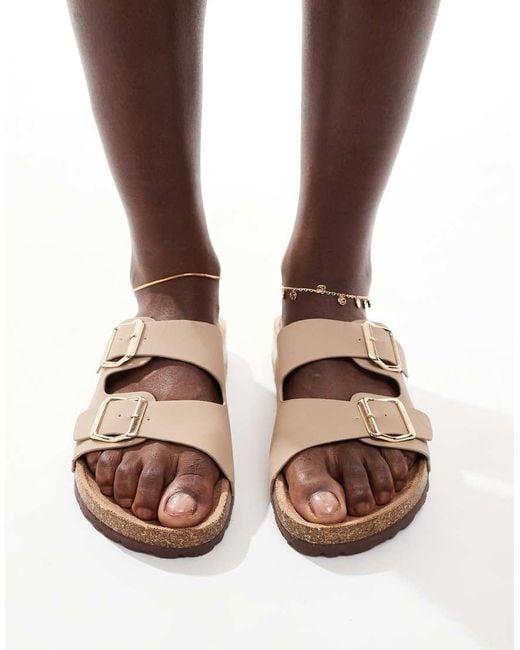 French Connection Brown Double Buckle Footbed Sandals