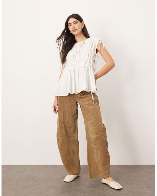 ARRANGE Natural Clean Cotton Ruched Top With Drawstring Detail