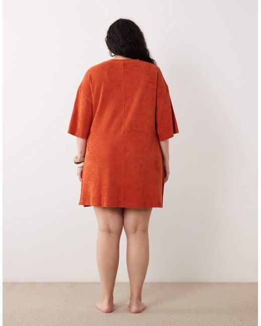 ASOS Red Asos Design Curve Sonny Beach Towelling Mini Sundress With Sun Embroidery