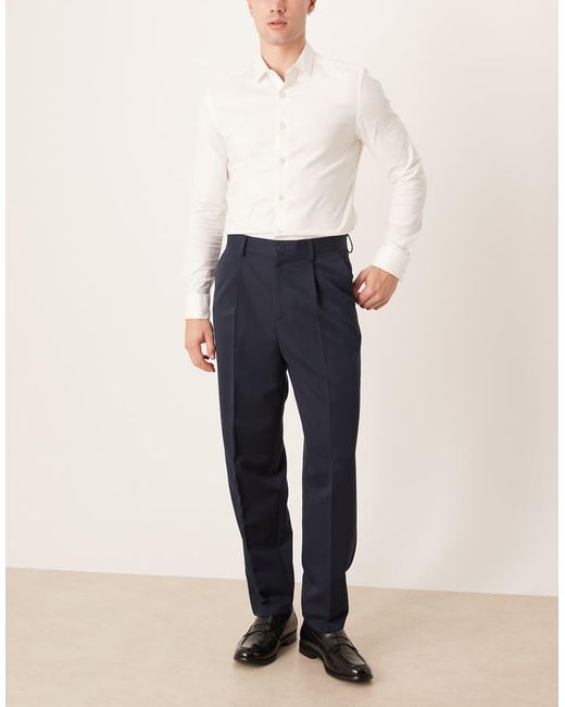 ASOS Blue Smart Relaxed Tapered Trousers for men