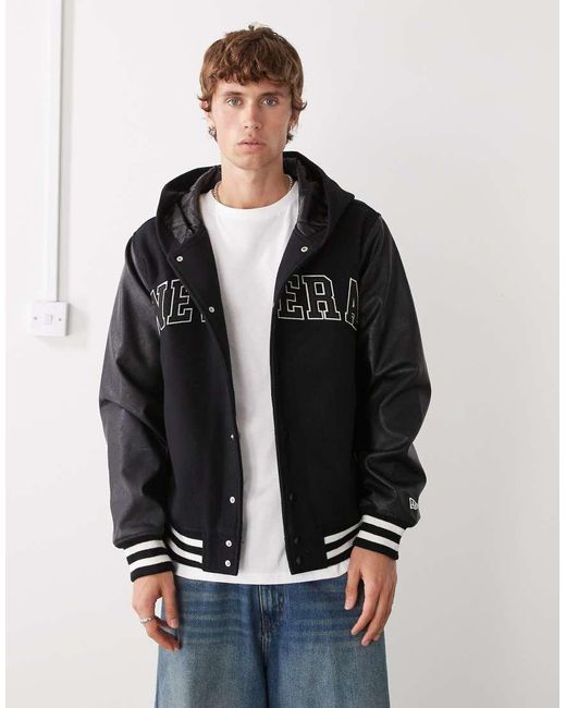Giacca Bomber Stile College Nera Con Cappuccio di KTZ in Black da Uomo