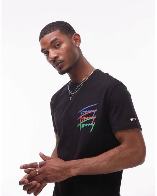 T-shirt avec imprimé signature répété au dos Tommy Hilfiger pour homme en coloris Black