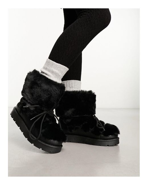 South Beach Black Faux Fur Snow Boots