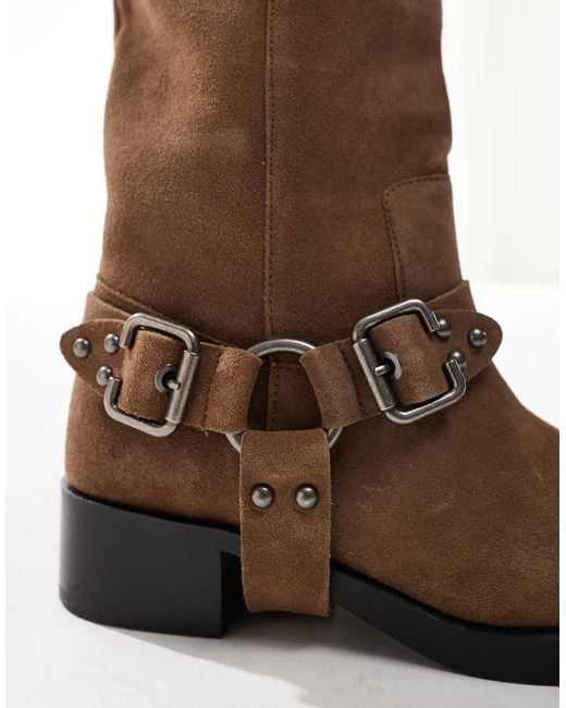 Stradivarius Brown Leather Biker Boot