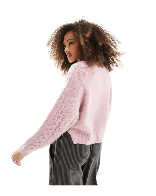ASOS Pink Crew Neck Cable Jumper