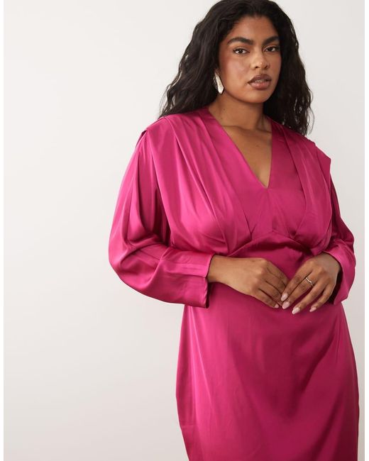 Tfnc Plus Pink Satin Kimono Sleeve Maxi Dress