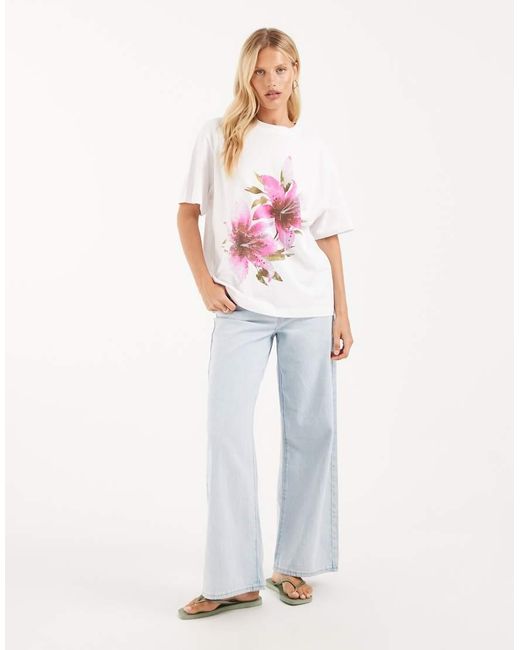 ASOS White Oversized T-shirt With Pink Flower Graphic