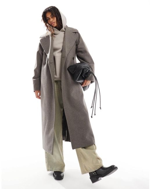 Weekday Gray Kia Wool Blend Oversized Coat With Tie Waist Detail