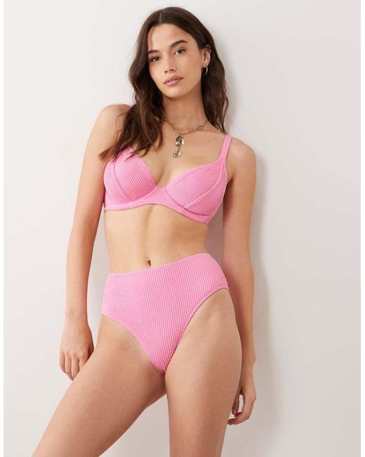 Peek & Beau Pink Crinkle High Waist Bikini Bottom