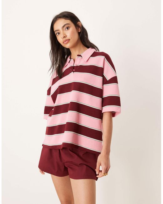 ASOS Red – pyjama aus kurzärmligem polohemd und shorts mit streifen