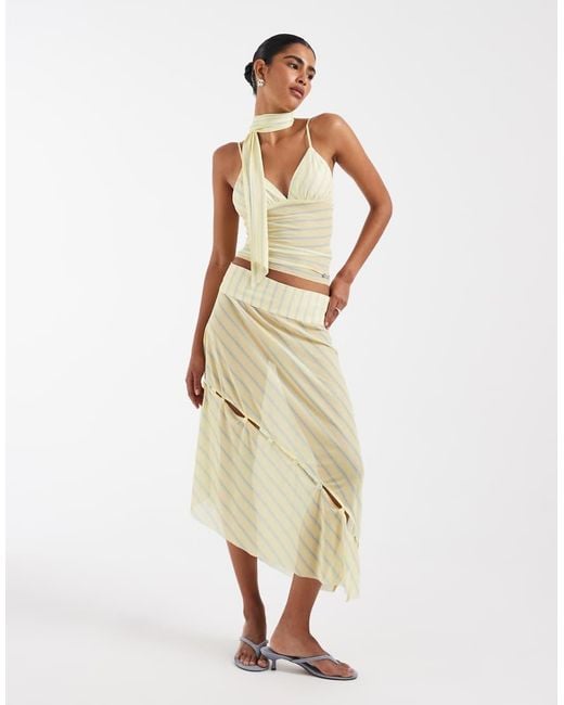 House Of Sunny Green Co-ord Striped Mesh Cami With Scarf