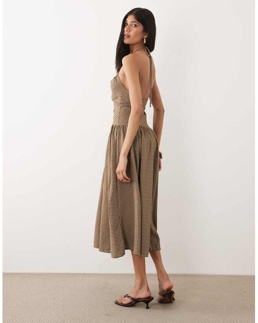 Mango Natural V-Neck Sleeveless Ruched Waist Midi Dress