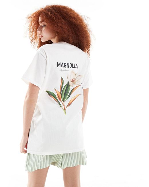 T-shirt oversize avec imprimé magnolia au dos ASOS en coloris White