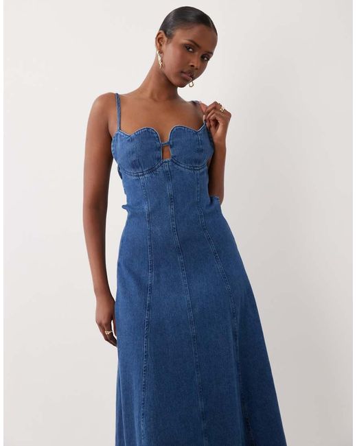 ASOS Blue Denim Midi Dress With Heart Bust Detail