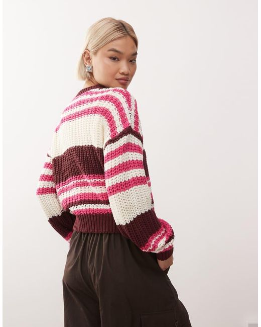 Noisy May Red Chunky Open Knit Jumper
