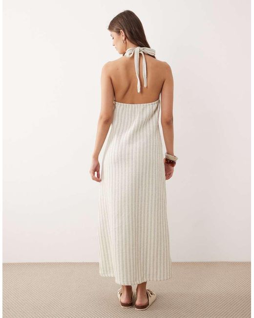 ASOS Natural Textured Knit Halterneck Midi Dress
