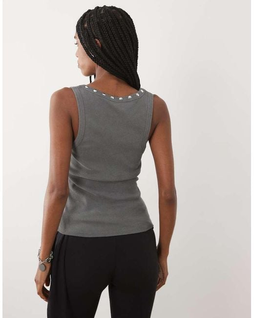 ASOS Black Washed Stud Trim Racer Vest