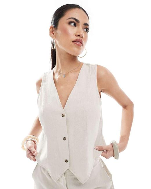 Vero Moda White Linen Touch Waistcoat Co-ord