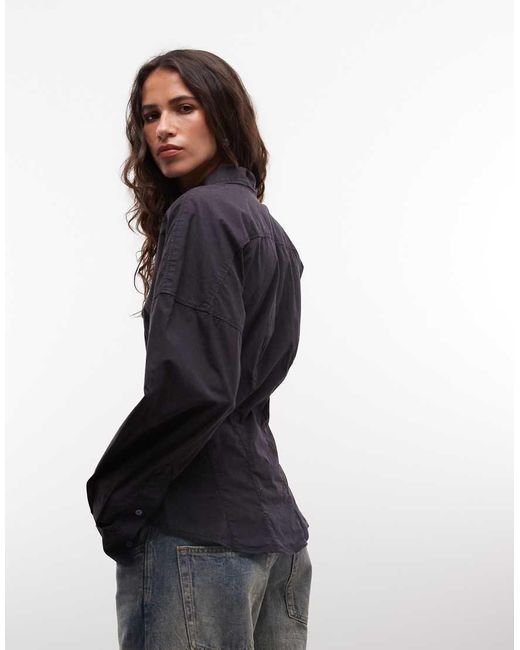 Weekday Blue Cinched Waist Shirt With Seam Detail