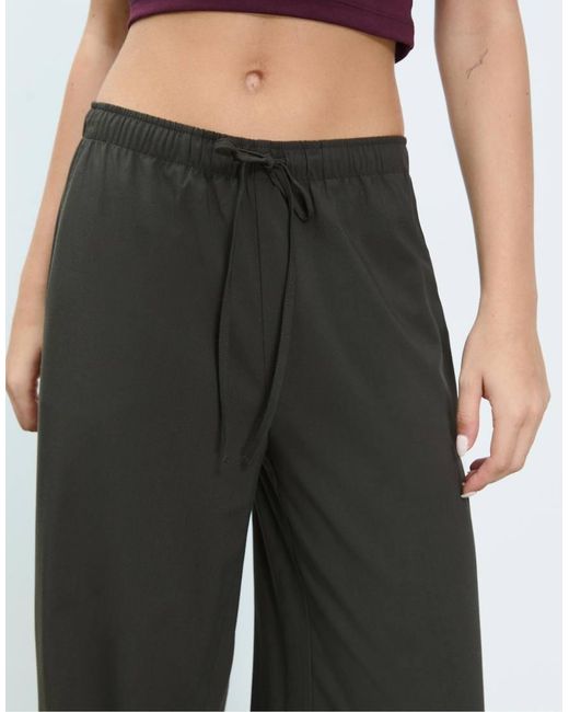 Stradivarius Green Long Flowing Smart Trousers