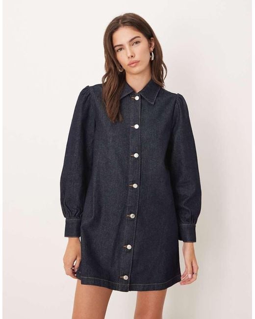 Vestido Vaquero Corto Azul Añil Con Mangas Abullonadas Estilo Años 70 De ASOS de color Blue