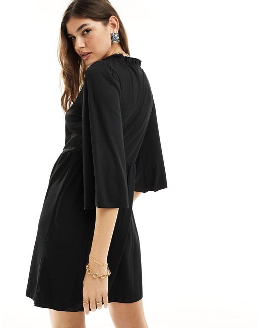 Vila Black Ribbed T-shirt Mini Dress With Bell Sleeve